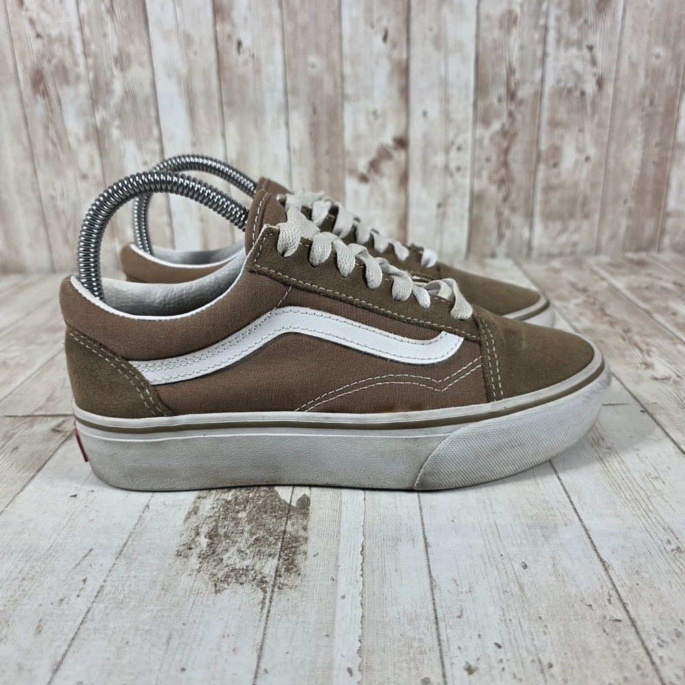 Vans Old Skool Platform Brown White Suede Canvas Sneakers Womens Size 6 507452
